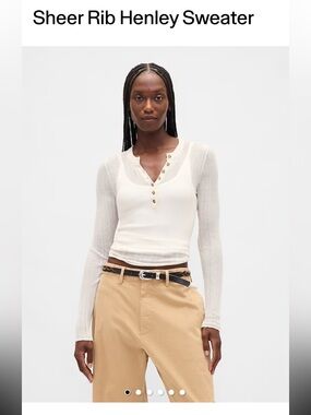 GAP Chino Beige Sheer Henley with Brown Buttons